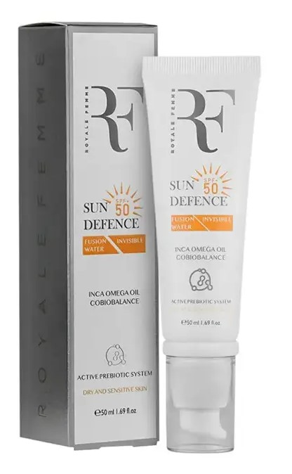 کرم ضد آفتاب بدون رنگ آر اف (رویال فم) مدل فیوژن واتر مناسب پوست خشک